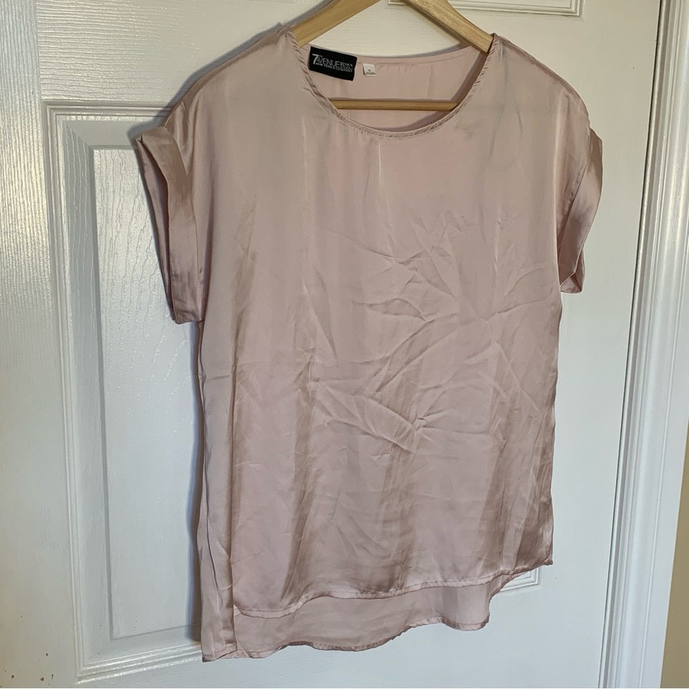 ⚡️3 for 25⚡️ 7th Avenue Blush Pink Satin Blouse Medium Women’s Dressy Top